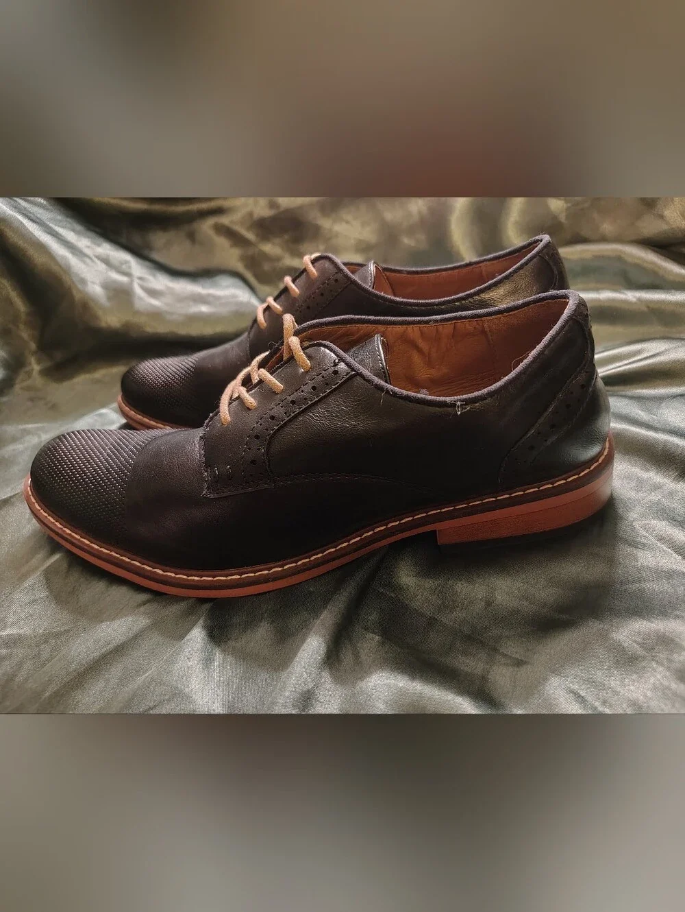 Madden Mens Size 8.5 Black Textured Leather Lace Up Derby Oxfords OrthoLite